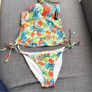 Gossard Floral 2 Piece  Bikini Set Halter Neck Swimsuit Woman size XS
